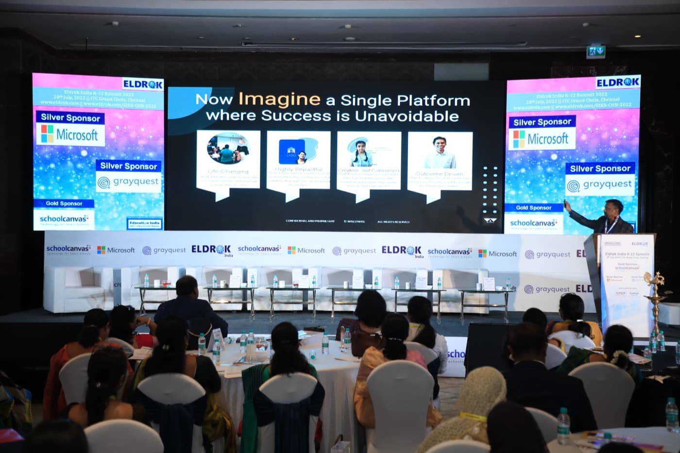 Chandra Kumar receiving award at Eldrok K12 Summit, July 2022