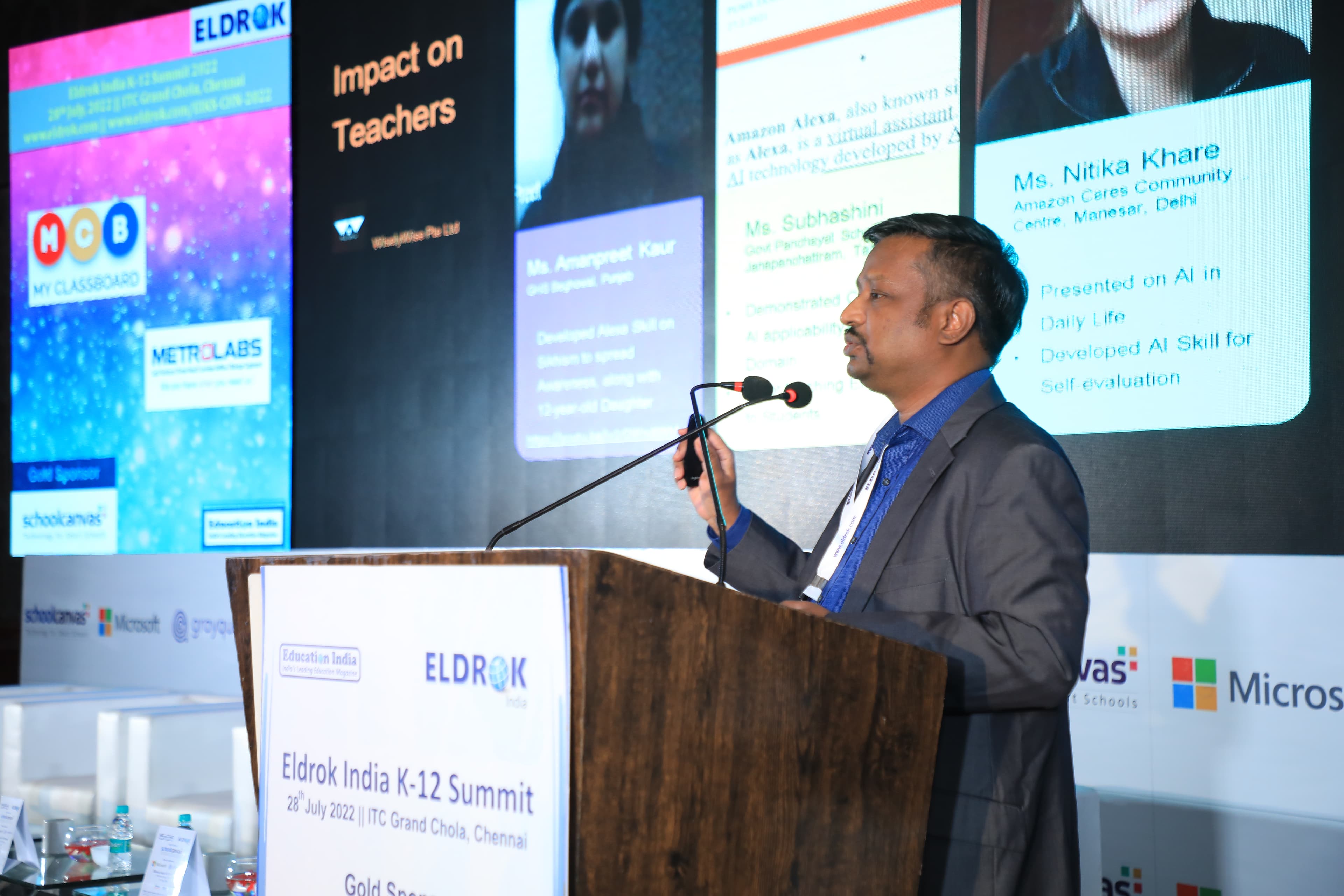 Chandra Kumar at Eldrok K12 Summit podium, Chennai 2022