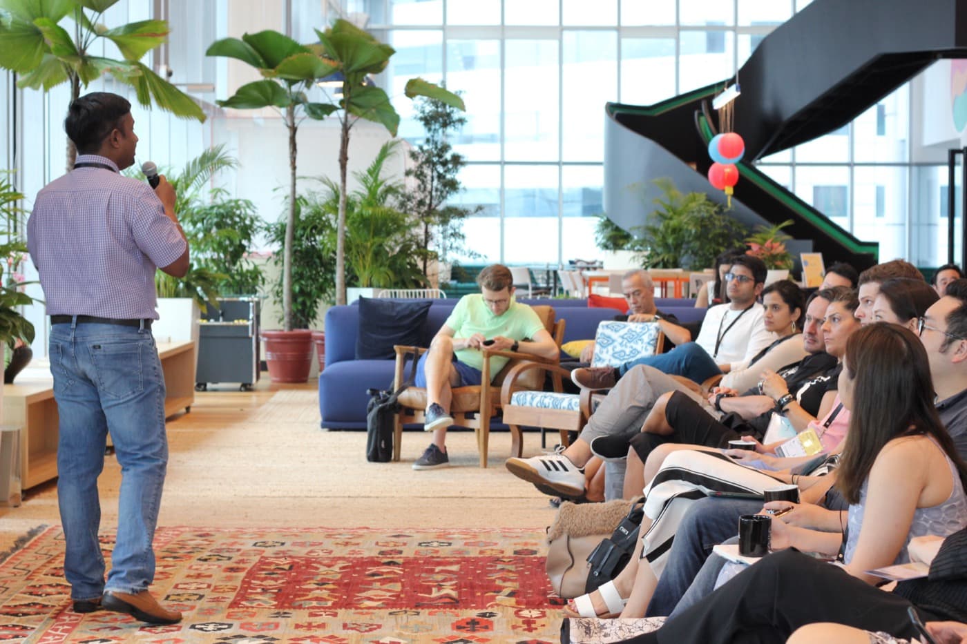 Chandra Kumar speaking at FastFwd Festival — close-up, 2019